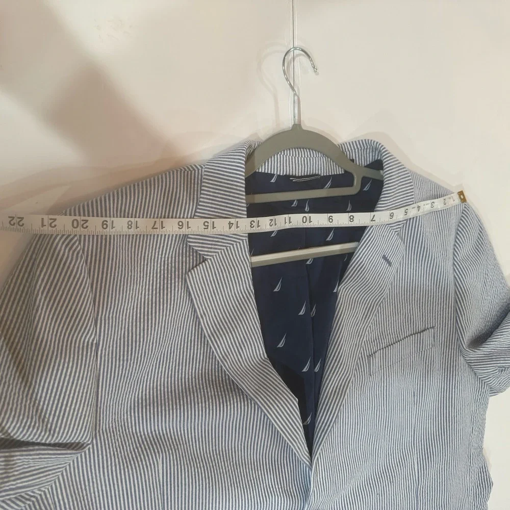 Nautica Mens Seersucker Striped Blazer Suit Jacket Blue White 48R  Preppy - Picture 6 of 12